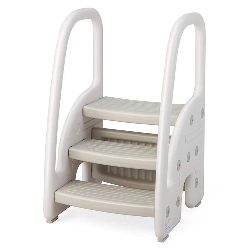 Gymax Three-Step Stool for Toddlers Children Step up Leaning Helper - Grey