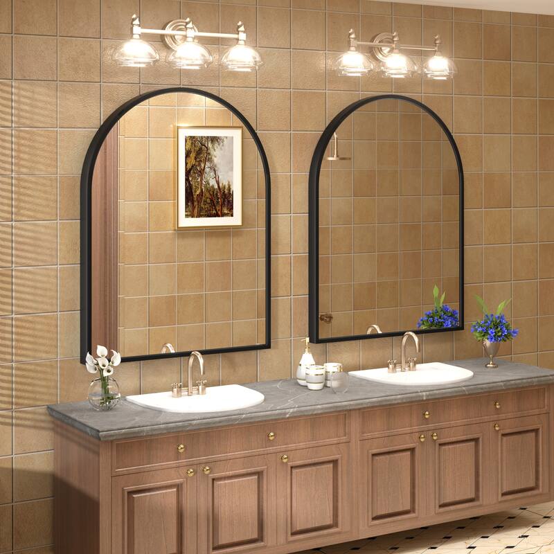 Arch High-Strength Tempered Glass and Aluminum Alloy Framed French Cleat Mounted Wall Mirror