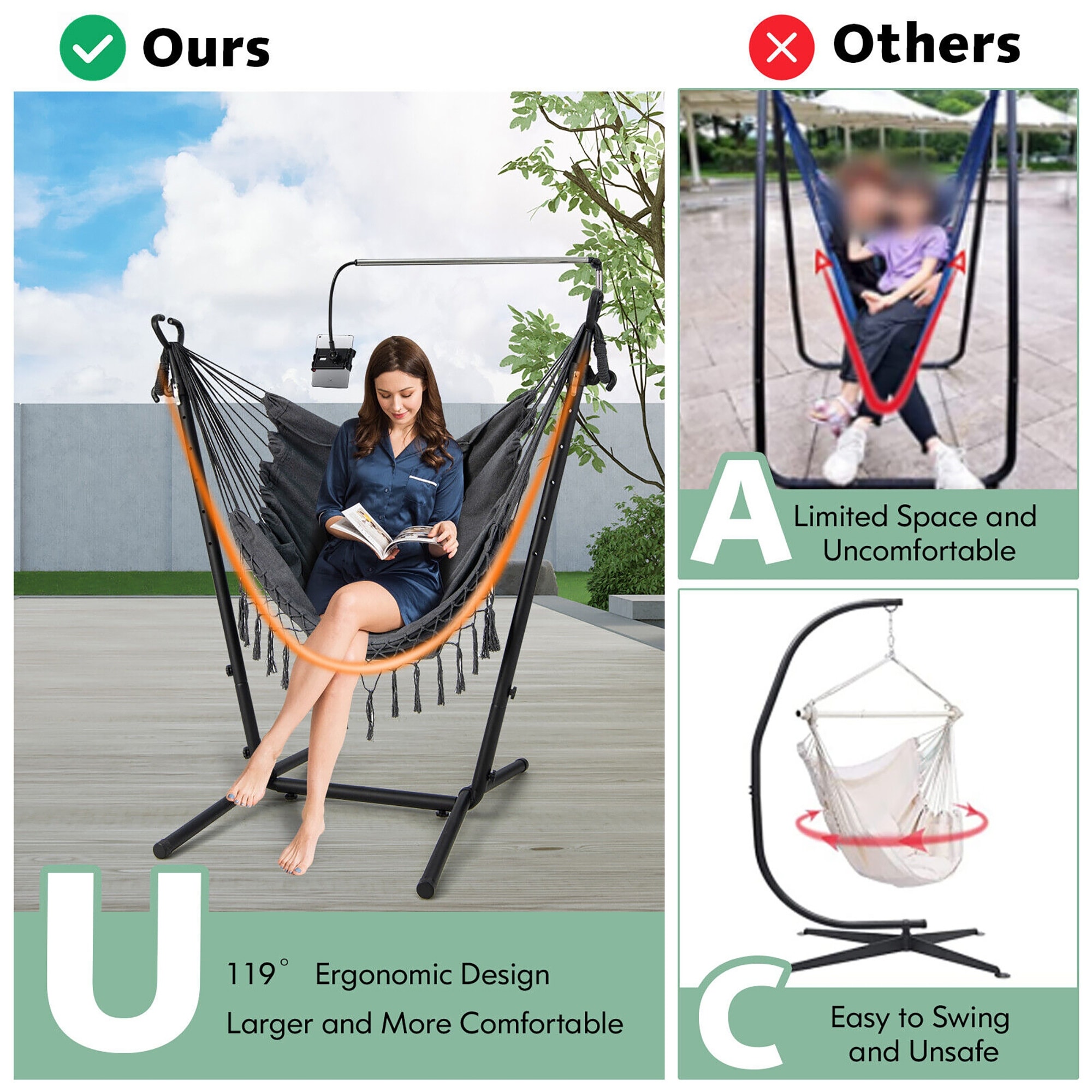 Gymax Hammock Chair with Stand Phone Holder Adjustable Swing Indoor Bed Bath Beyond 37806579