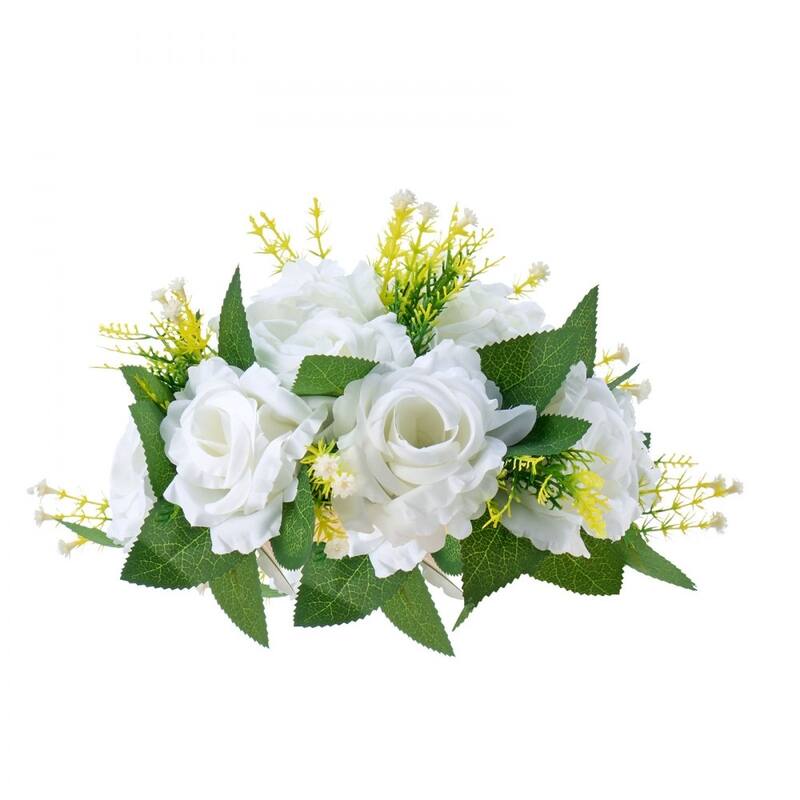White Silk Rose Flower Balls Set of 10 with Base for Wedding Centerpieces - 9.4 x 9.4 x 4.7 inch