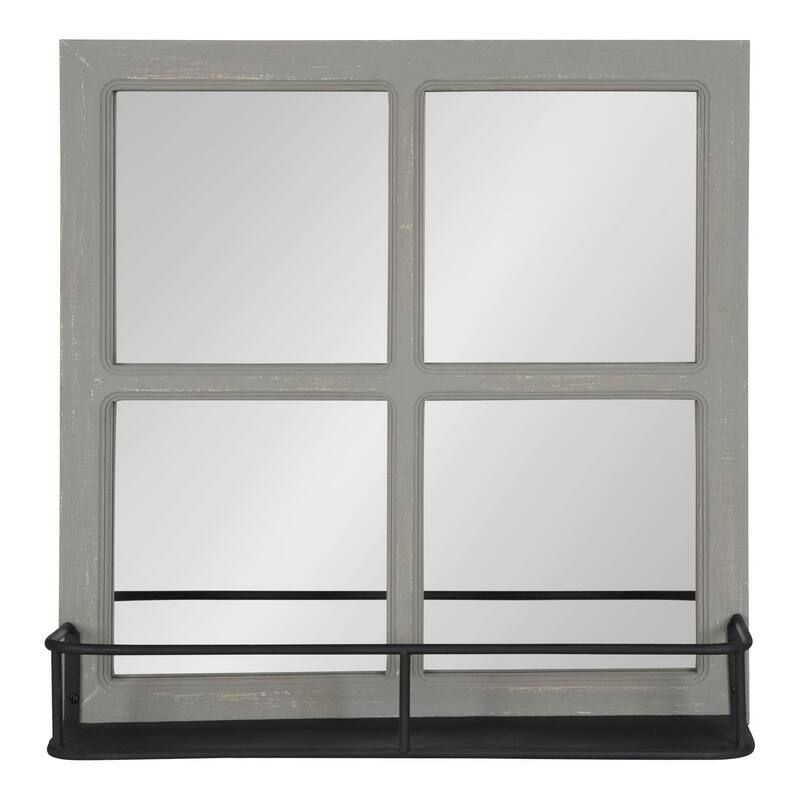 Kate and Laurel Jackson Distressed Wood Windowpane Mirror w/MetalShelf