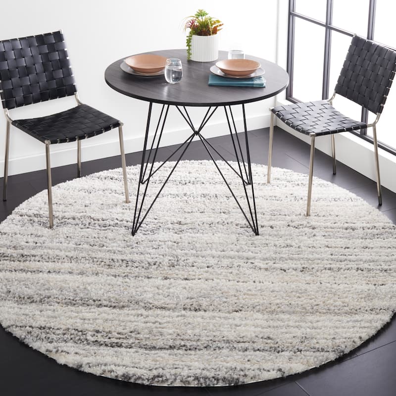 SAFAVIEH Berber Shag Bonaria Modern 1.2-inch Thick Rug - 6'7" Round - Grey/Ivory