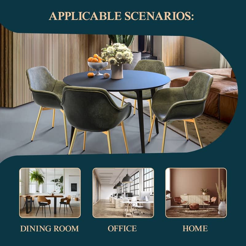 Markley Modern Leather Dining Armchair with Distressed Upholstery, Gold Metal Legs, and Ergonomic Design for Kitchen or Office