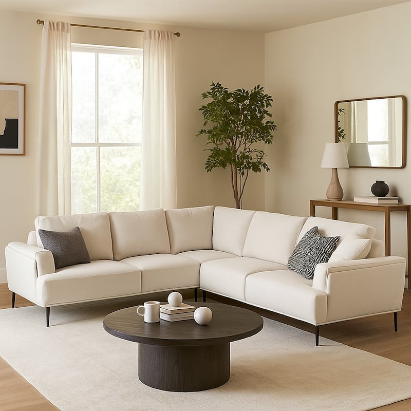 Batty L Shape Sectional Sofa, 114 Inch Light Brown Chenille Adjustable