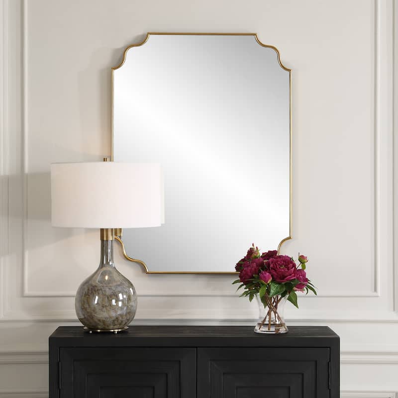 Curvy Framed Rectangular Vanity Wall Mirror - 42.5" - Antique Gold Finish