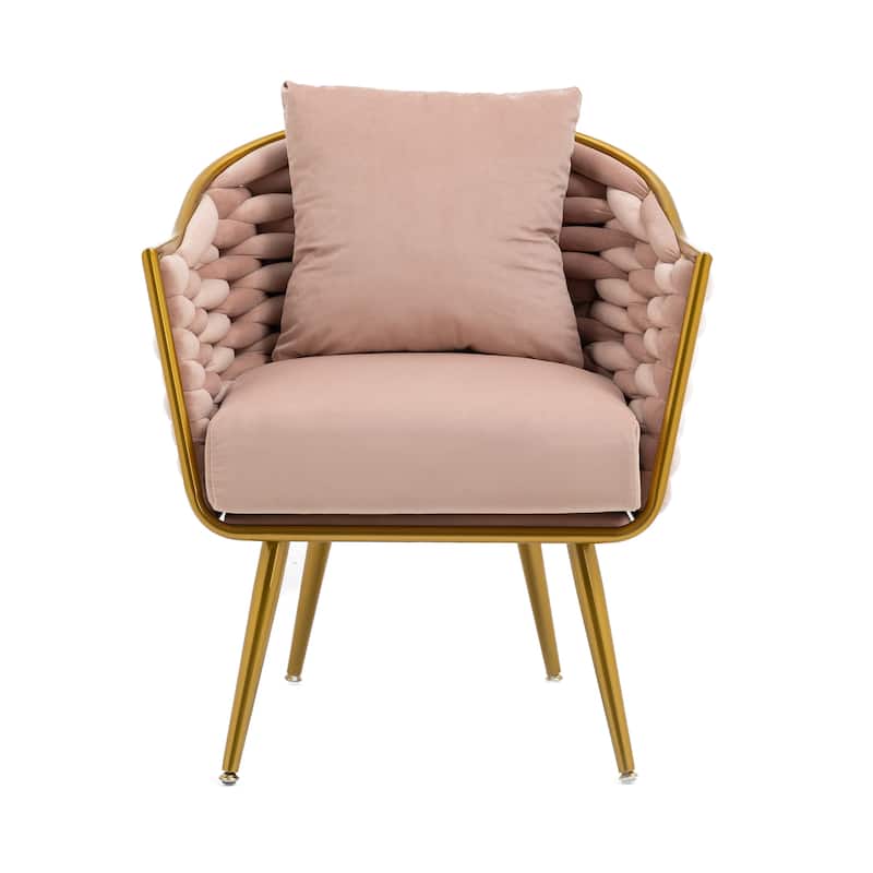 Modern Accent Chair, Woven Dining Chair for Living Room Bedroom (Pink)
