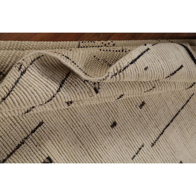 Ivory Moroccan Abstract Area Rug Handmade Wool Carpet - 5'9"x 9'10"