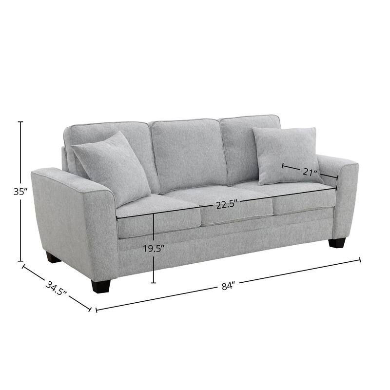 Ashbury 84" Sofa with 2 Pillows, Soft Gray Chenille
