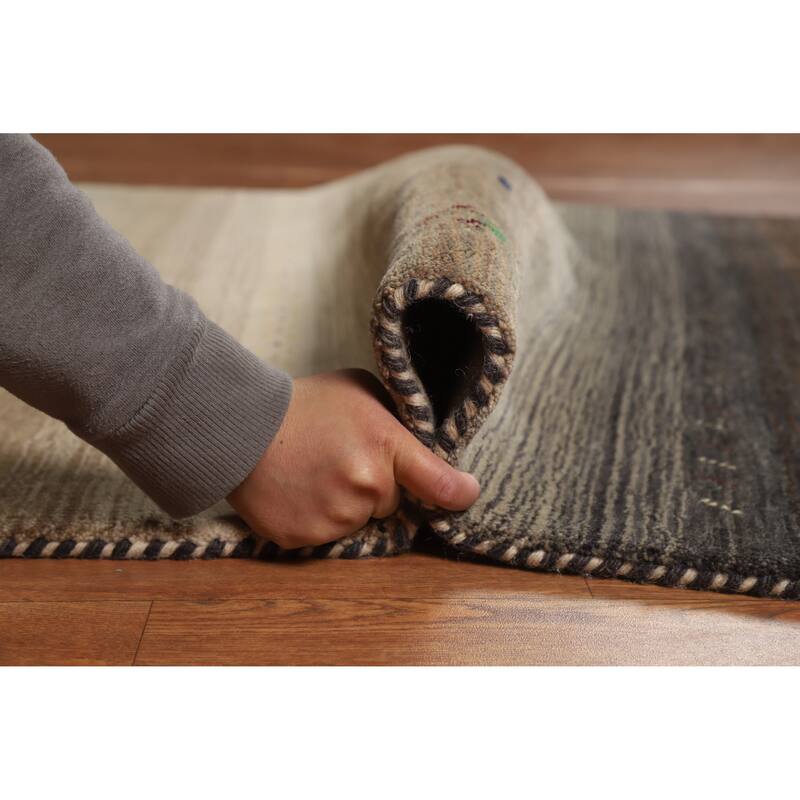 Hand Knotted Oriental 100% Wool Carpet Tribal Stripe Brown Gabbeh Area Rug - 5' 10'' X 4' 0''