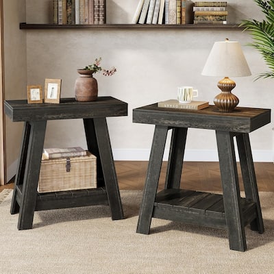 2-Tier Wooden End Table for Living Room, Bedroom, Small Spaces, Rustic Grey