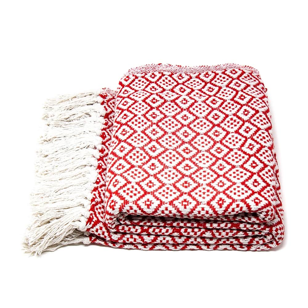 Recycled Cotton Decorative Throw Blanket with Tassels