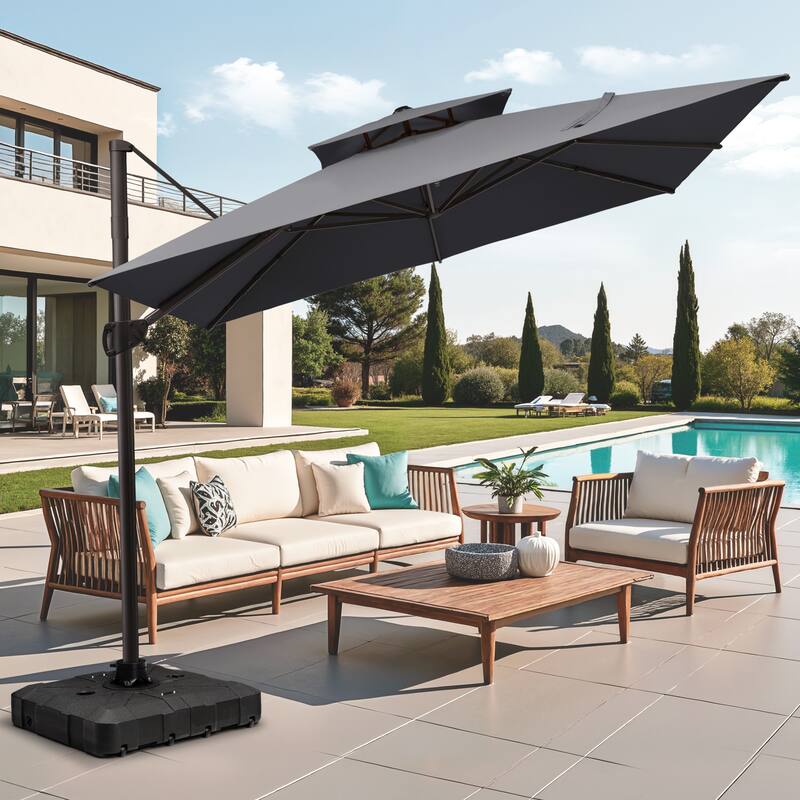 Pellebant 11 ft Patio Cantilever Offset Double Top Umbrella with Base