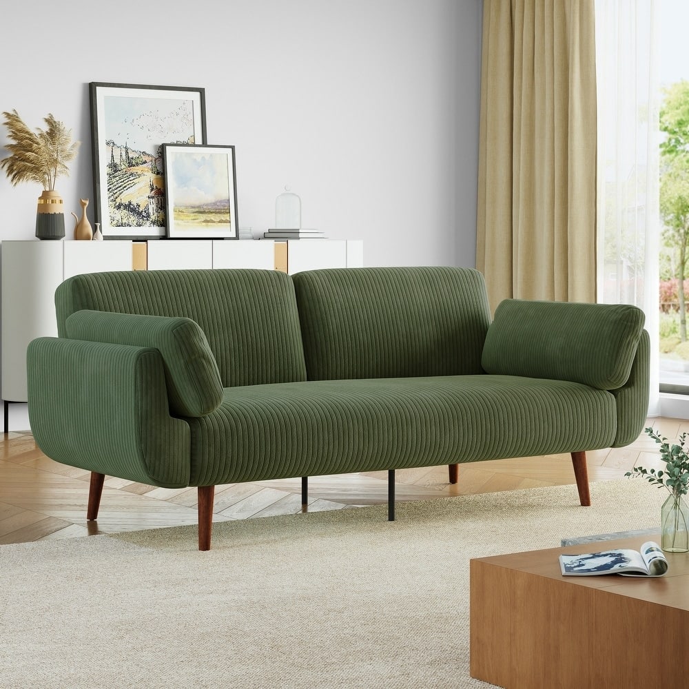 73.3" W Flared Arm Convertible Sleeper Sofa Modern Corduroy Loveseat