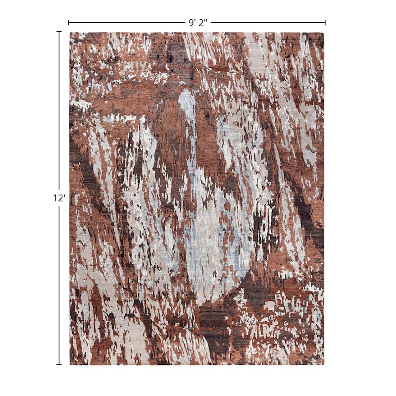 Ikat One-of-a-Kind Hand-Knotted Area Rug - Brown, 9' 2" x 12' 0" - 9' 2" x 12' 0"