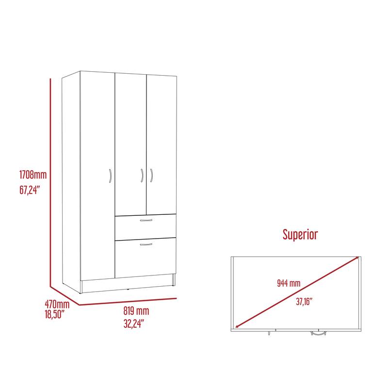 32.2" Modern Double-door Armoire with Five Shelves and One Drawer for Bedroom