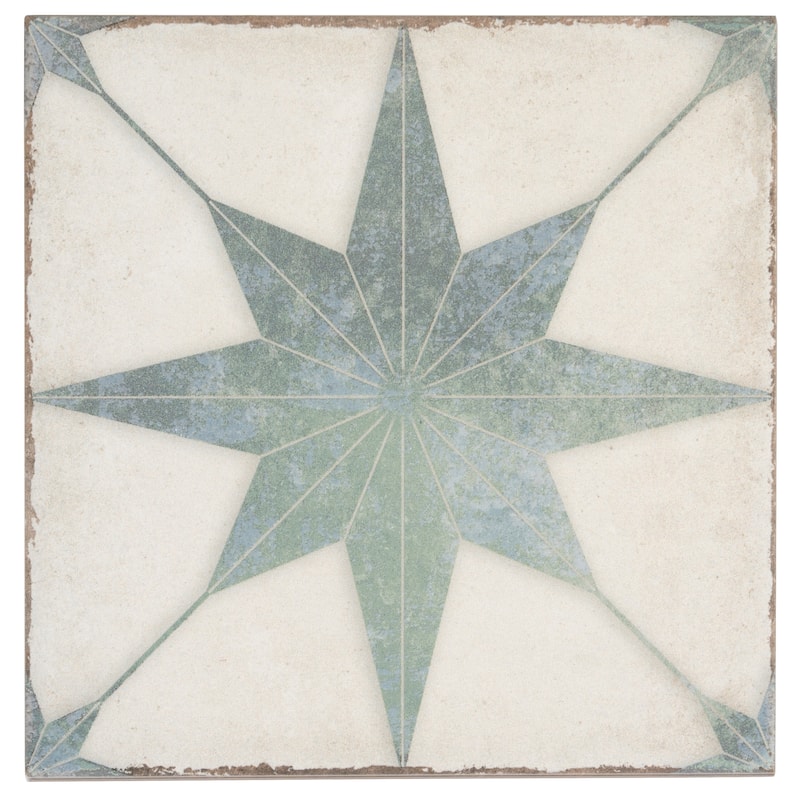 Faenza 8x8 White, Dusty Sage Green Porcelain Square Motif Wall and Floor Tile (6.46 sq ft/case) - 15 Pack