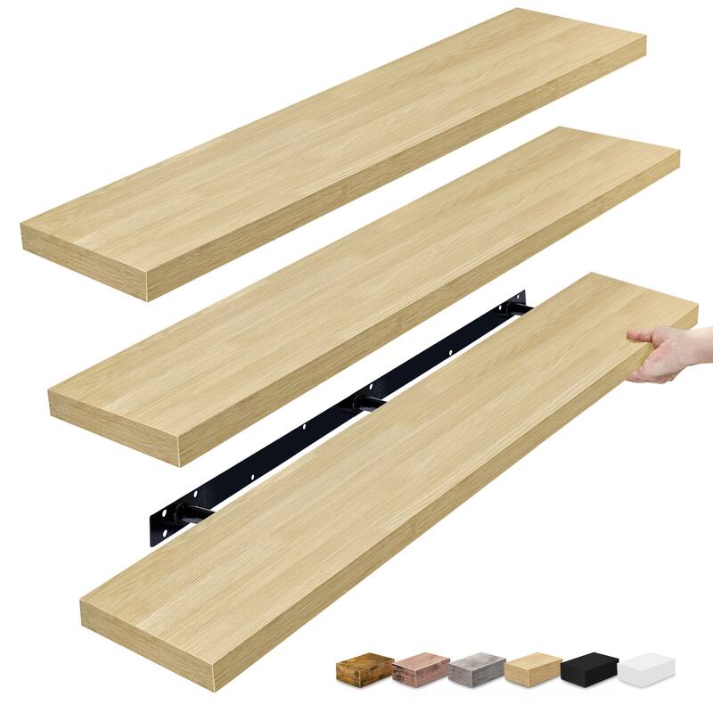 Sorbus Floating Shelves for Wall - 55 Inch Extra-Long Bathroom Shelves- Mounted Floating Shelf with Hidden Brackets (3 Pack) - Maple