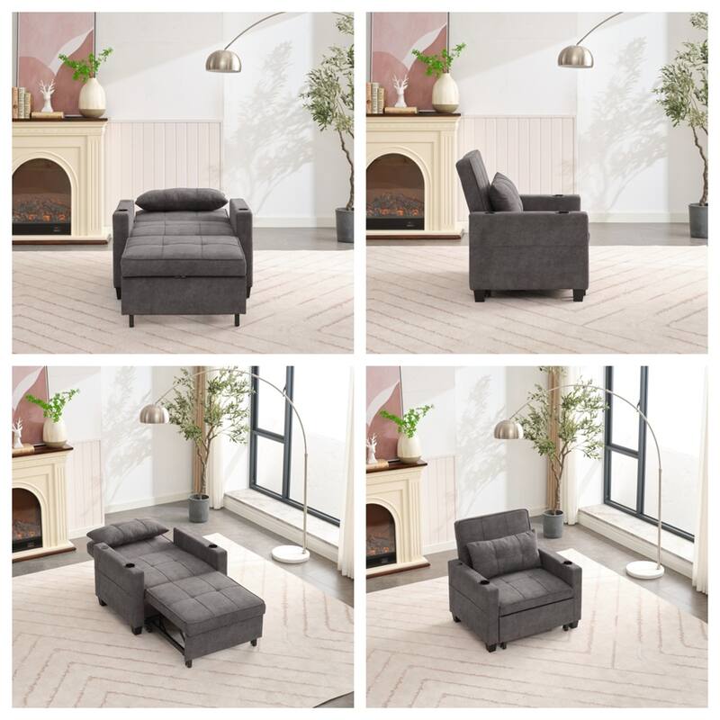 3-in-1 Pull Out Convertible Sleeper Chair w/ USB Ports,Wear Resistant