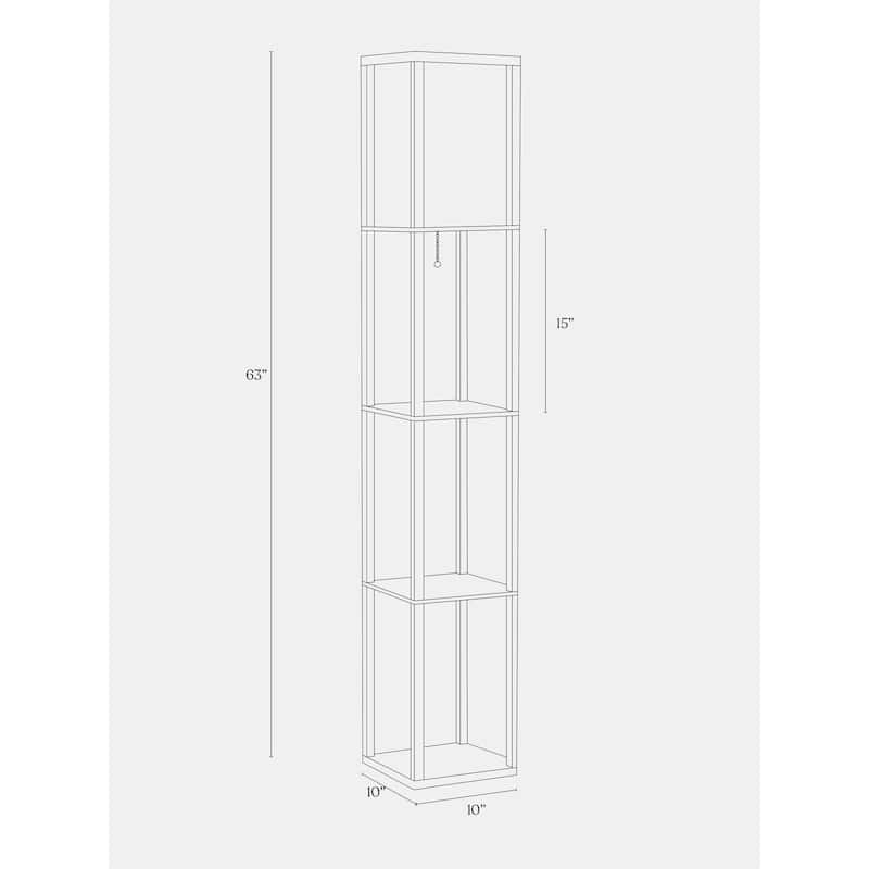 Brightech Maxwell 63 in. Rustic Wood Traditional LED Super Bright 3-Shelf Floor Lamp with White Fabric Square Shade