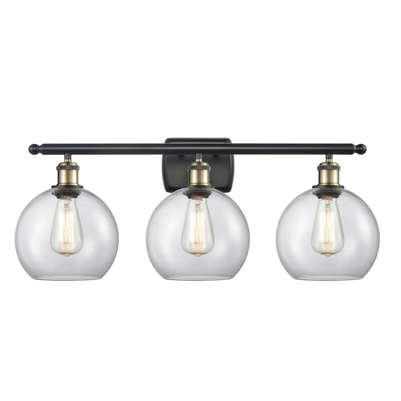Innovations Lighting Athens 3 Light 26" Bath Vanity Light - 8" Shade - Clear/Black Antique Brass