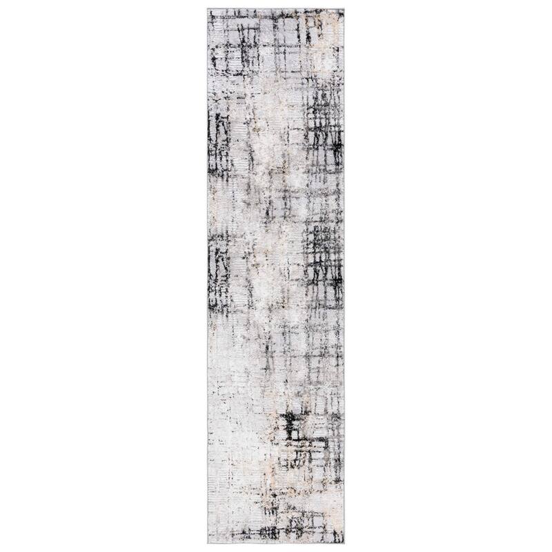 SAFAVIEH Meadow Timmy Modern Abstract Rug - 2' x 8' Runner - Light Grey/Black