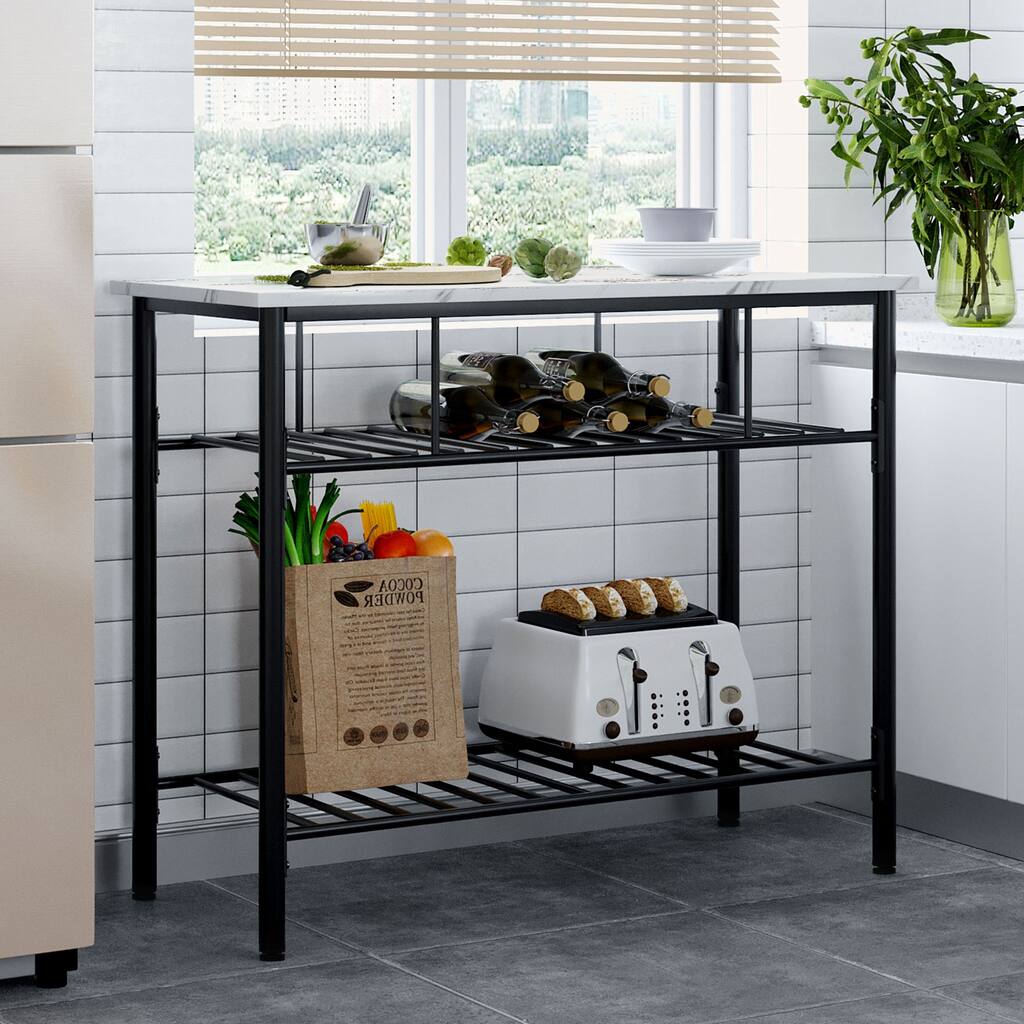 Counter Height Kitchen Island with Worktop and 2 Shelves