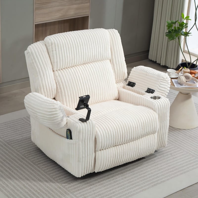 270° Swivel Velvet Recliner, Extra Wide Power Recliner Chair w/Heat Massage - USB & Type C Charging Port