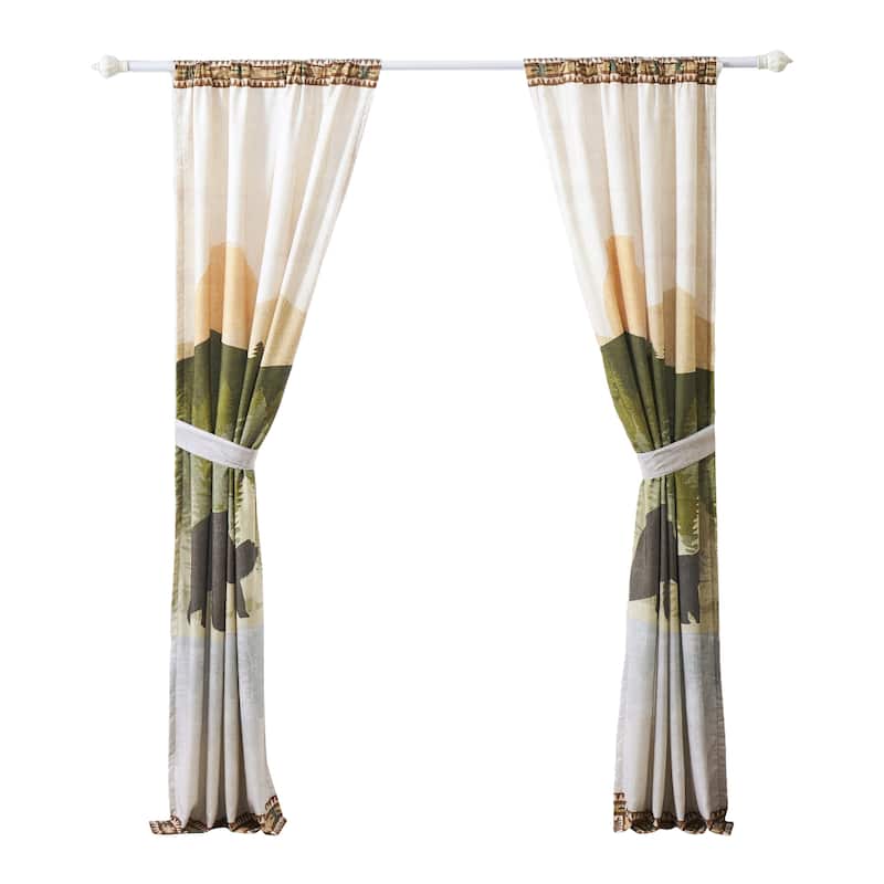 Kip 2 Panels Curtain Set, Microfiber, Green and Beige Mountain Scenery