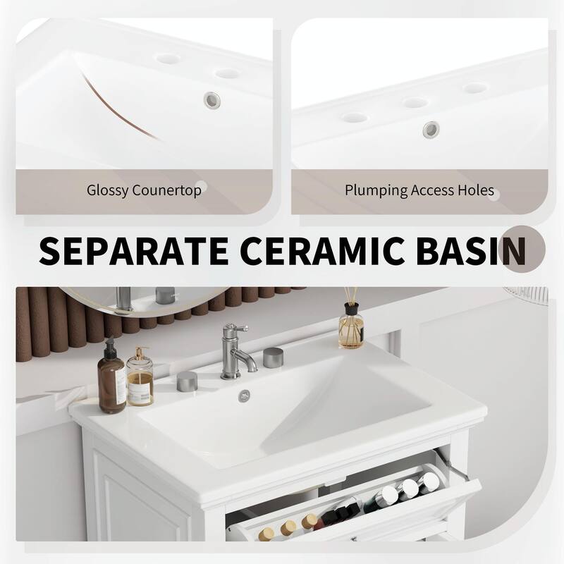 24" Bathroom Vanity with Sink, Bathroom Vanity Cabinet with One Flip Drawer and Two Drawers, Adjustable Shelf