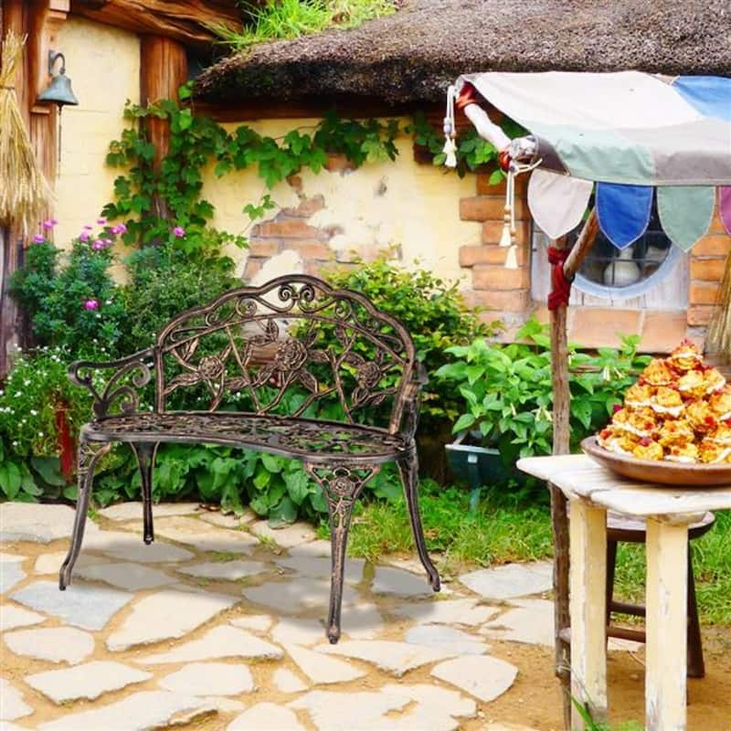 38.5" Cast Aluminum Outdoor Courtyard Decoration Park Leisure Rose Chair - N/A