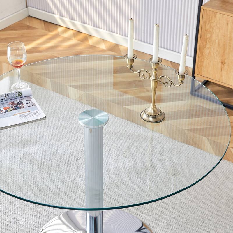 Modern Circular Dining Table with Stylish Glass Top and Sturdy Metal Legs for Various Spaces