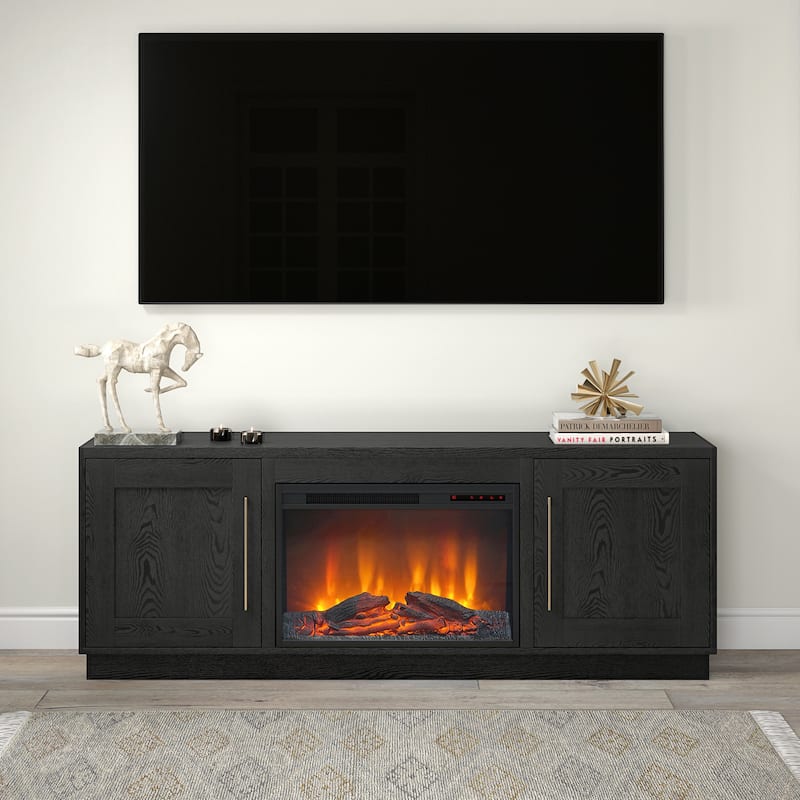 Tillman Rectangular TV Stand with Log Fireplace for TV's up to 75" - Black Grain