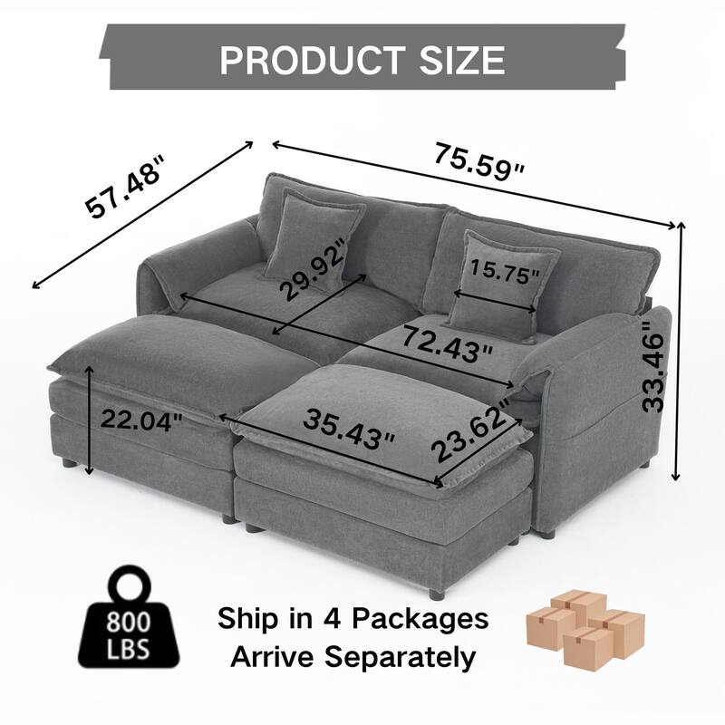 Modular Sofa DIY Combination Sofa for Living Room, Chenille Sectional Sofa Deep Seat Couch Set with Ottoman