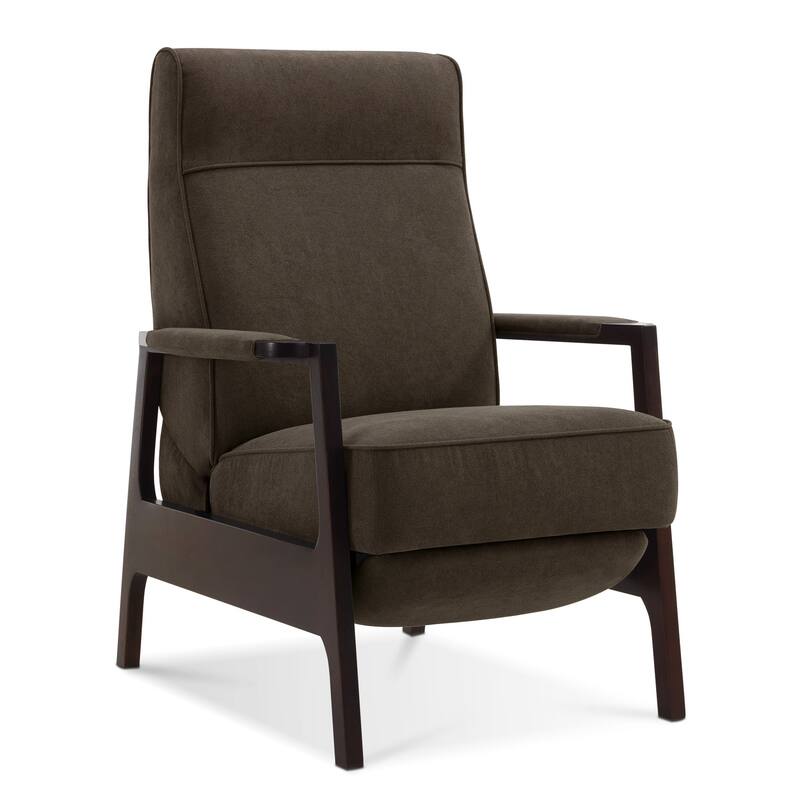 MCombo Fabric Pushback Recliner Chair with Wooden Armrests, Upholstered Single Sofa Accent Chair - Coffee