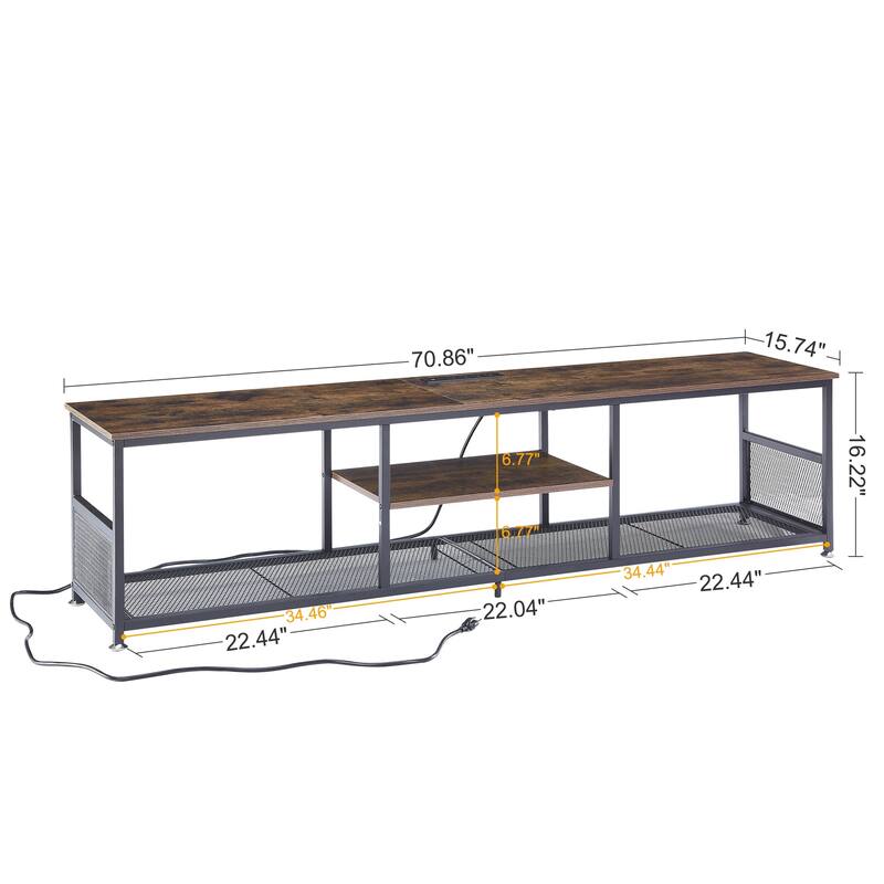 VECELO 55 Inch Brown TV Stand TV Media Console Table Entertainment Center with Power Outlets and Open Storage Shelves