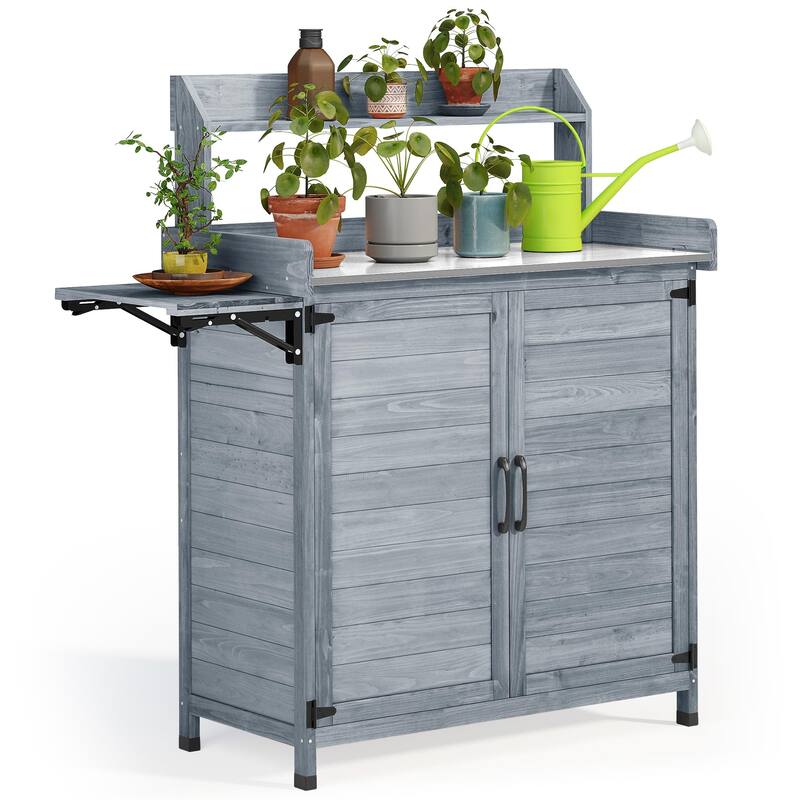 Moasis Solid Wood Workstation Backyard Potting Bench Table with Shelves and Sidetable