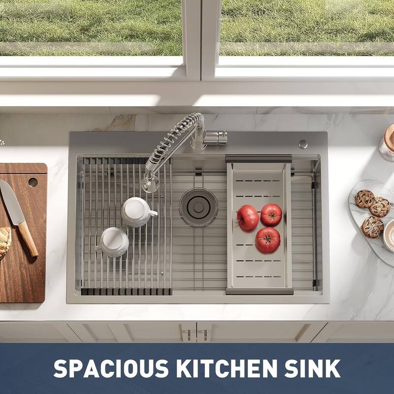 33"X22"X9" Undermount Kitchen Drop In Sink for Easy Installation with Faucet