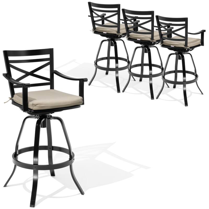 Outdoor Patio Cast Aluminum Swivel Bar Stools with Sunbrella Cushion