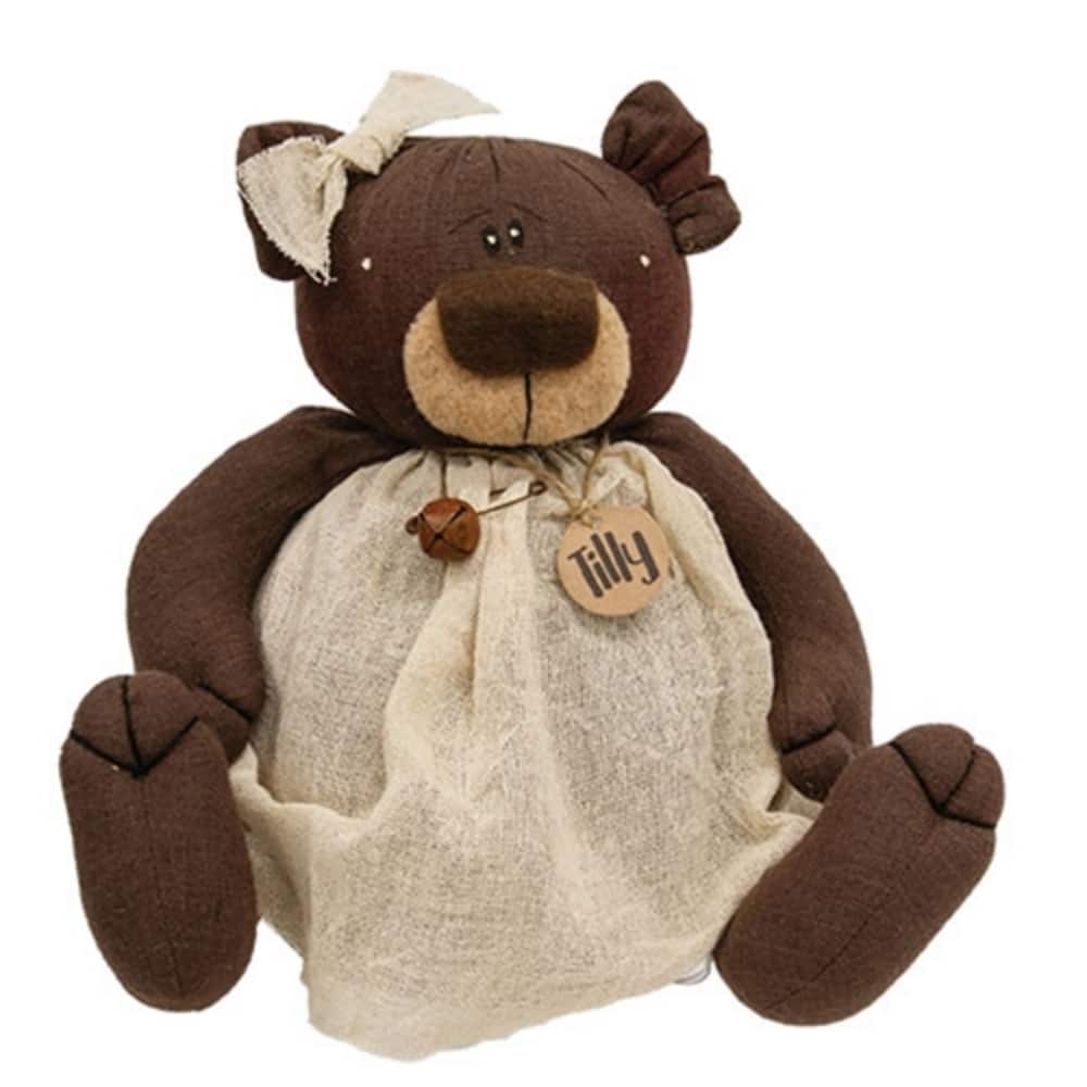 Tilly the Tattered Teddy Bear Primitive Plush Home Decoration - 6.50” x 7” x 9”