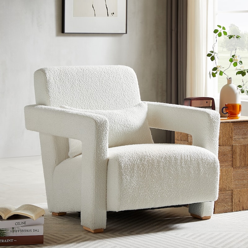 Modern 30.3" Accent chair with Square Wooden Block Legs and Ergonomic Lumbar Support