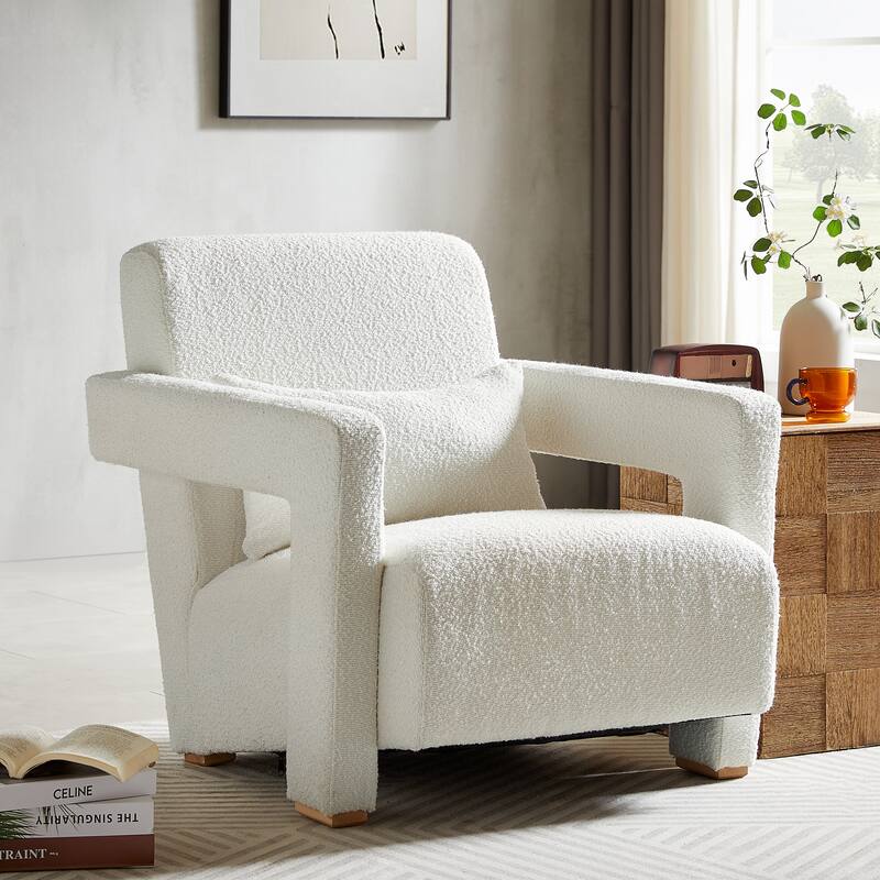 Modern Accent Chair with Square Arms, Living Room Upholstered Boucle Reading Chair Sofa Chair for Bedroom, Office