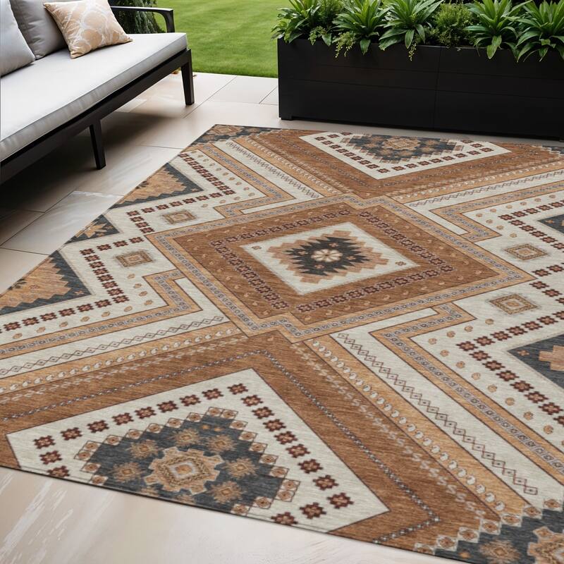 HomeRoots Tribal Transitional Rectangle Outdoor Rug - 5' X 8'