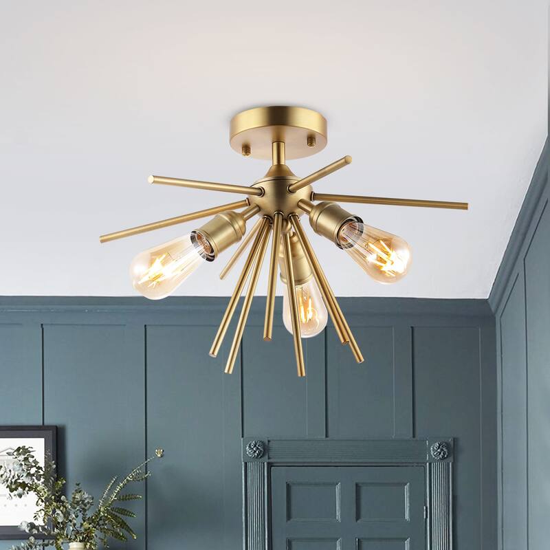 GetLedel Modern 3-Light Sputnik Semi-Flush Mount - Gold
