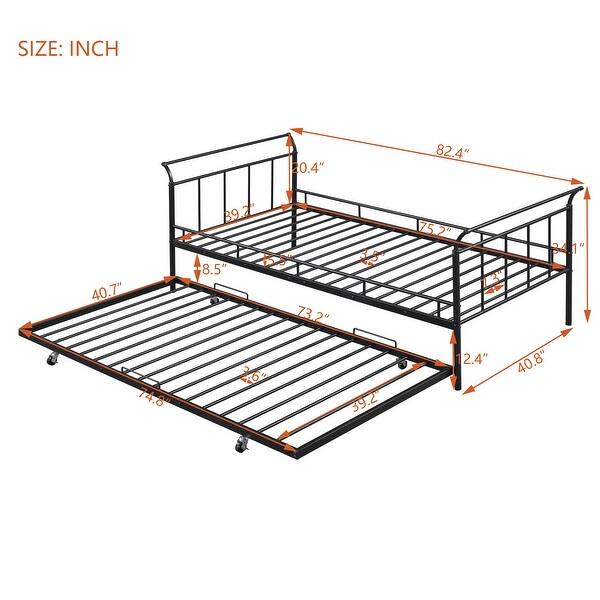 Twin Size Metal Daybed with Curved Handle Design and Twin Size Trundle