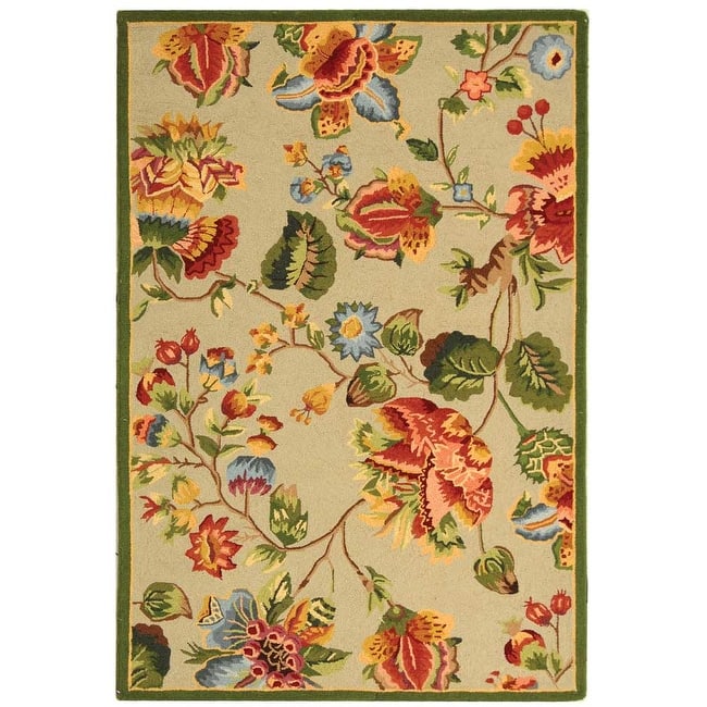 SAFAVIEH, Handmade Chelsea Jurendine French Country Floral Wool Rug - 3'9" x 5'9" - Sage