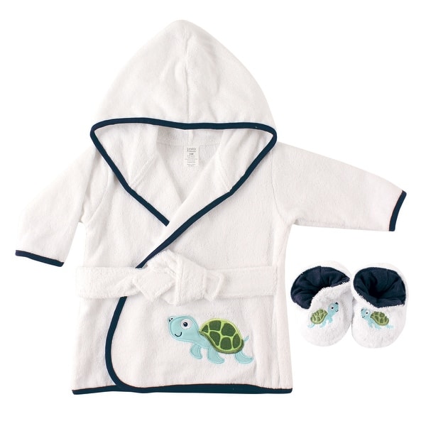 slide 1 of 1, Luvable Friends Baby Boy Cotton Terry Bathrobe, Turtle, One Size - Turtle - One Size One Size - Turtle