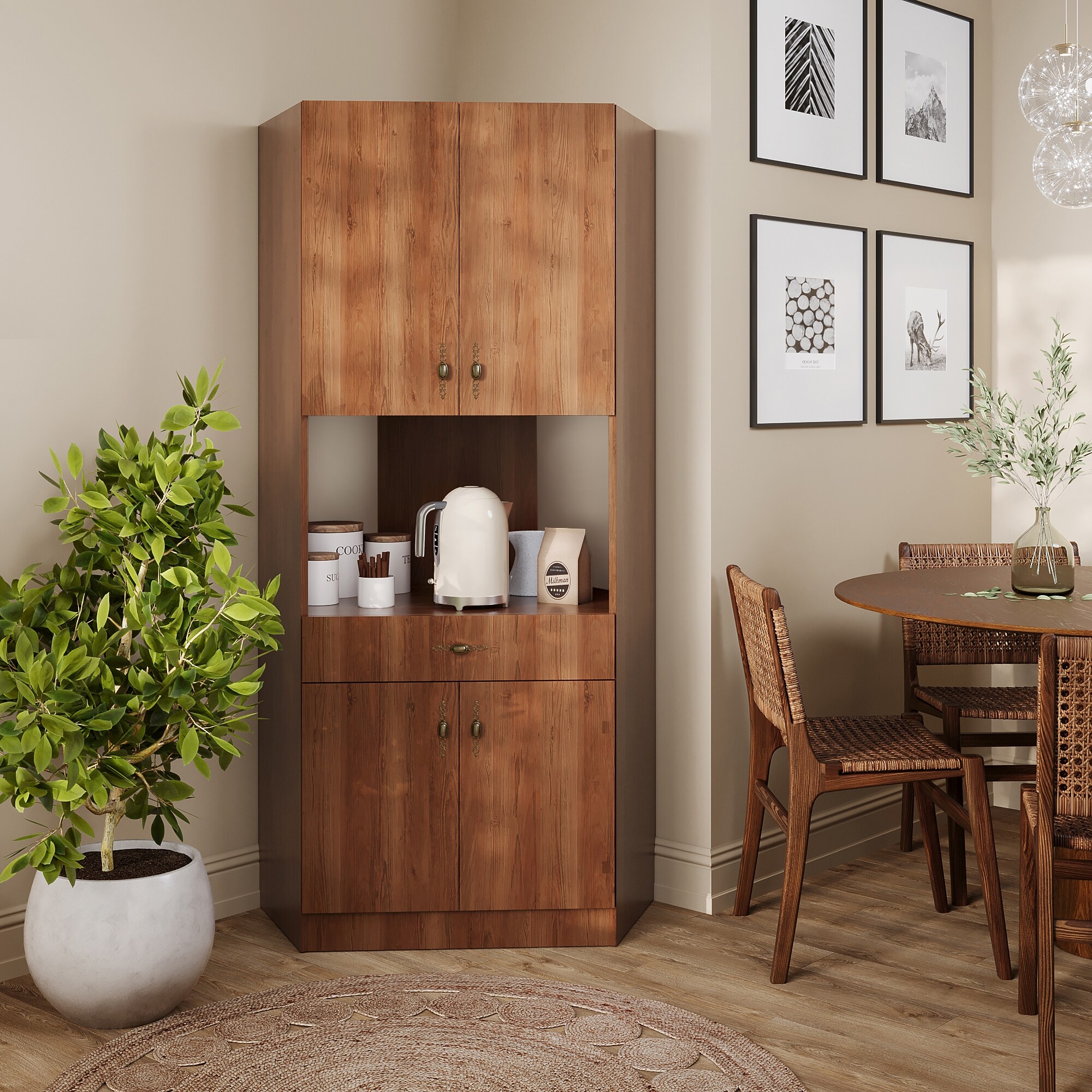 Corner outlet microwave stand