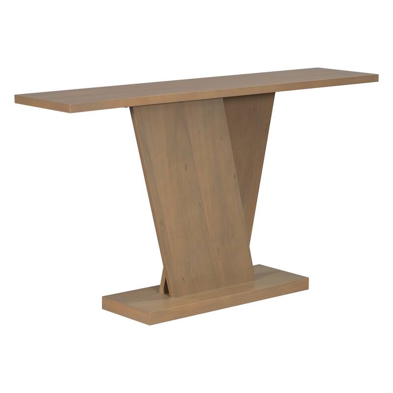 V Base Design Console Table with Natural Wood Veneer