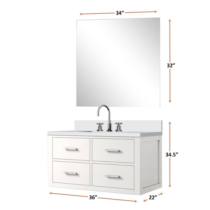 Castor Bath Vanity with Quartz Top, Sink, Mirror and Faucet