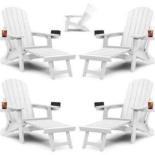 WINSOON All Weather HIPS Folding Adirondack Chair with Ottoman, 5-Gear Adjustable Backrest and Retractable Ottoman Set of 4